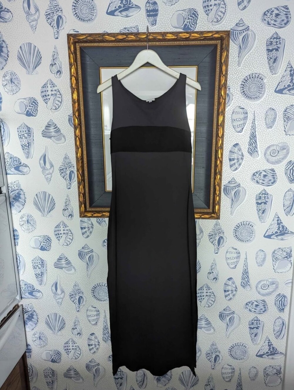 VTG 90's Stretchy Black Sleeveless Maxi Dress XOXO, w/Velvet Stripe Detail